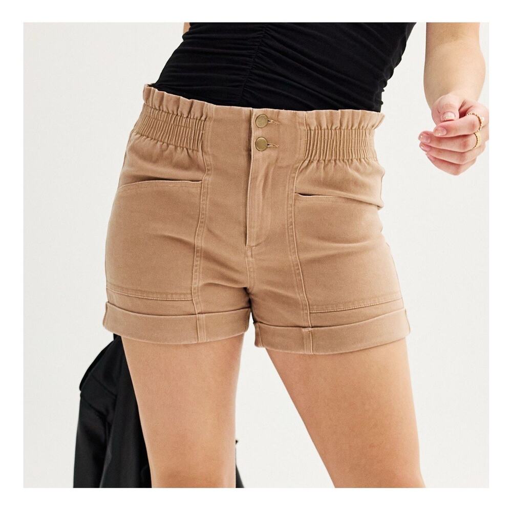 SO Brown Paperbag High Rise Relaxed Fit Cuffed Shorts Size M Inseam 3.5 in
